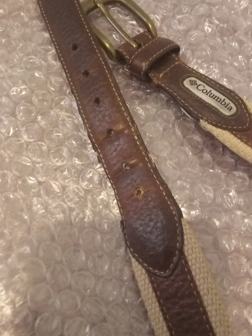 Columbia Beige Canvas Belt with Brown Leather Trim